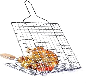 GO-AHEAD Parrilla Barbacoa Parrilla Canasta Plegable Doble Peces