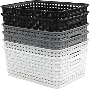 Eagrye 6-Pack 10.4-Inch x 7.6-Inch x 4.05-Inch Plastic Storage Basket, Woven Basket Bin