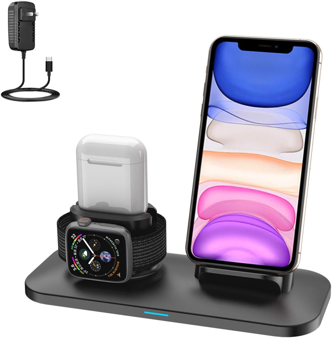 Wireless Charger, 3 in 1 Charging Station for Apple, Wireless Charging Stand Apple Watch Charger for Apple Watch and iPhone Airpod Compatible for iPhone X/XS/XR/Xs Max/8 Plus iWatch 4 3 2 1 Airpods1 3
