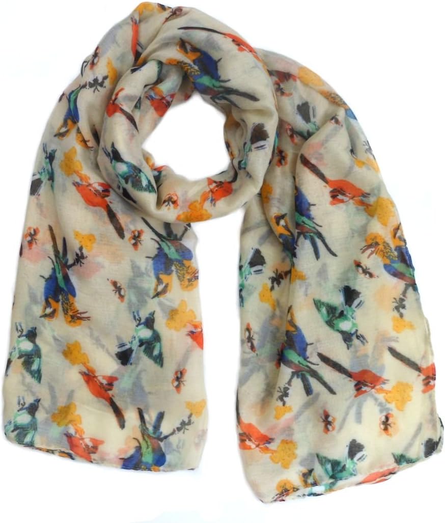 Ladies Love Bird Print Fashion Scarf (Cream & Orange)