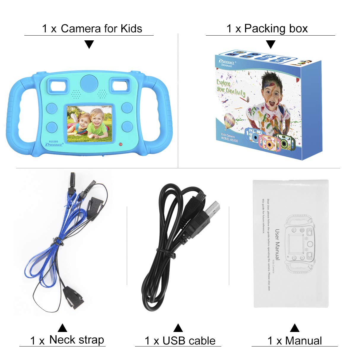 Drograce KD200 Kids Camera Creative Camera 1080P HD Video Recorder Digital Action Camera Camcorder for Boys Girls Gifts 2.0\