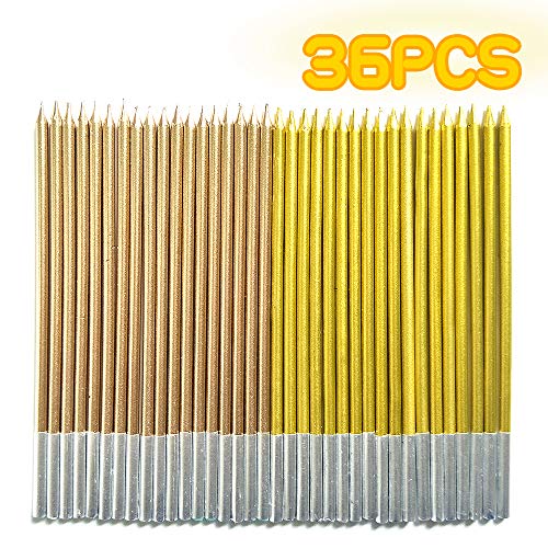 36 Pieces Metallic Birthday Candles- Cake Candles Cakes Decorations in Birthday Party (18 pc Gold and 18 pc Champagne Gold)