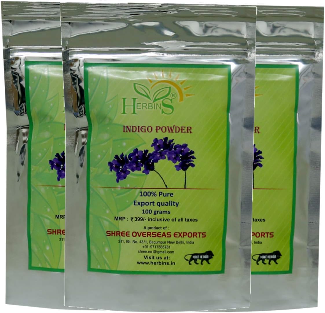 Herbins indigo powder for hair growth natural herbal hair color for men & women 100g X 3