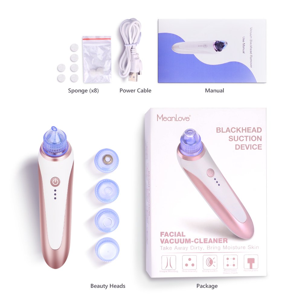 Blackhead Remover, MeanLove Electric Facial Pore Cleanser Blackhead Acne Suction Remover Vacuum Extraction Tool, 4 Intensity Levels with Led Indicator  (White+Silver)