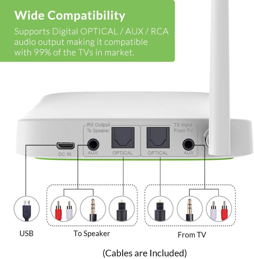 Avantree Oasis (New Version) Bluetooth 5.0 Transmitter Receiver for TV, Certified aptX Low Latency Wireless Audio Adapter for 2 Headphones, Home Stereo Speakers, Dual Link, Long Range, Optical AUX RCA: Home Audio & Theater