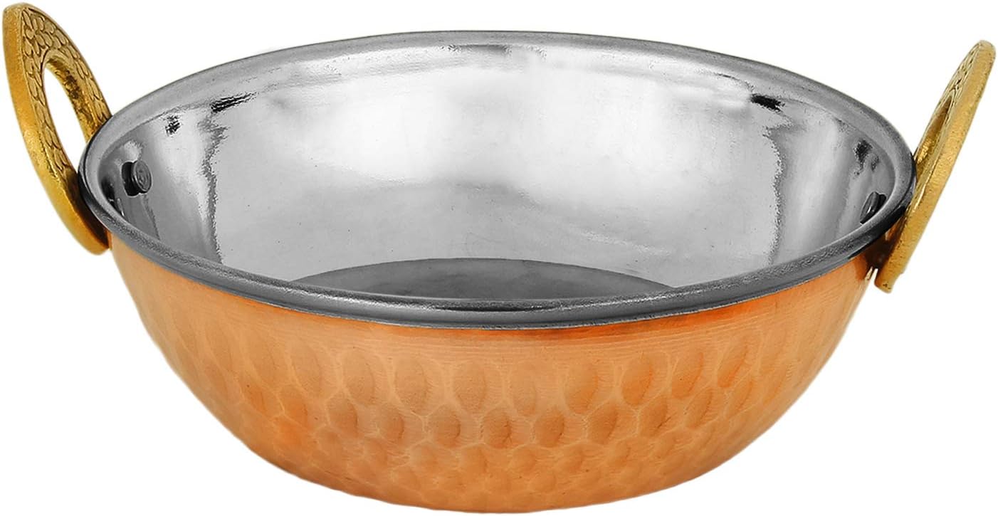 Zap Impex Indian Serving Bowl Copper Stainless Steel Hammered Karahi