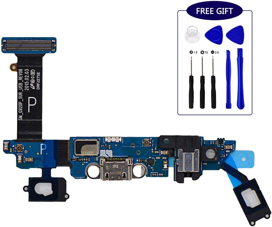 Kakusiga Charging Dock Port Flex Cable + Headphone + Microphone Touch Key Ribbon Flex Cable Replacement Compatible for Samsung Galaxy S6 (G920A, G920V, G920P, G920T) + Tool Kit