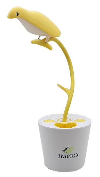 Impro Creative Plastic USB LED Desk Lamp, Sapling Pencil Container Design, 3 Brightness Levels with Touch Sensitive Switch, 360 Degree Flexible Neck, Rechargeable, Eye Protection (Yellow)