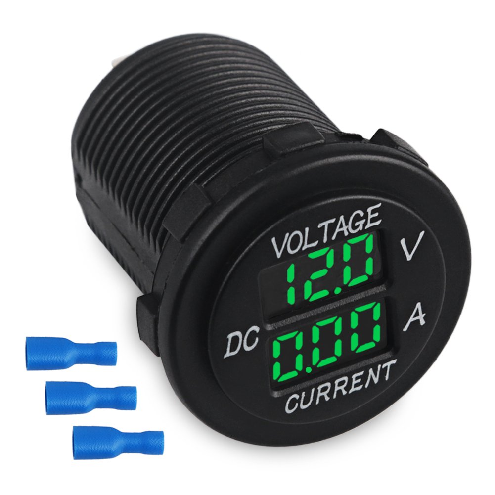 12V24V Green Voltmeter WATERWICH 12V 24V Volt Meter LED Digital