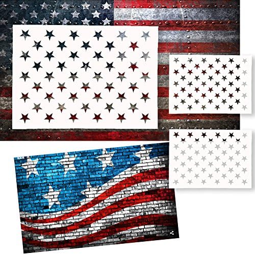 American Flag 50 Star Stencil Template 10.5 x 14.82 inch for Painting on Wood,Fabric, Airbrush,Reusable Mylar Template,including FREE 2 Pack 7 x 10 inch Starfield Stenci by ZJKOO