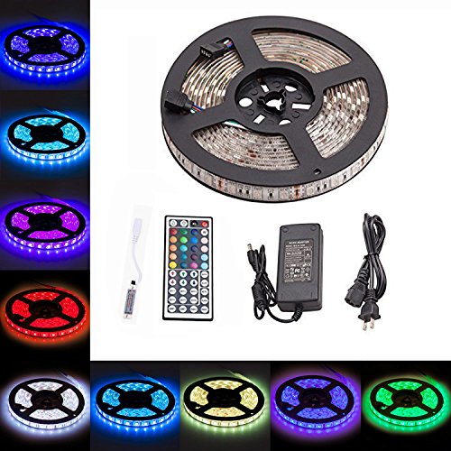 LTROP Waterproof 5M SMD5050 150leds RGB Dream Color LED Strips Lighting with 44key Mini IR Remote + 12V 5V Power Supply
