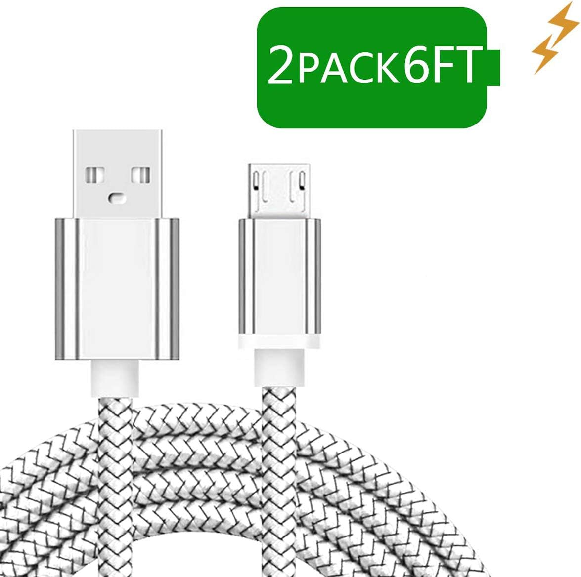 Android Micro USB Charger Cable, 2Pack 6FT Tough Fast Quick Charging Cord for Phones and Tablets Samsung Galaxy J3/J7 Crown Star Prime, S6/S7 Edge Plus Active, Note 5/4,LG Stylo 3 G4,Moto G4 G5