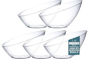 Posh Setting Crystal Clear, Disposable Premium Hard Plastic Medium Angled Bowl, Party, Salad, Snack and Fruit Bowl 5 Pack
