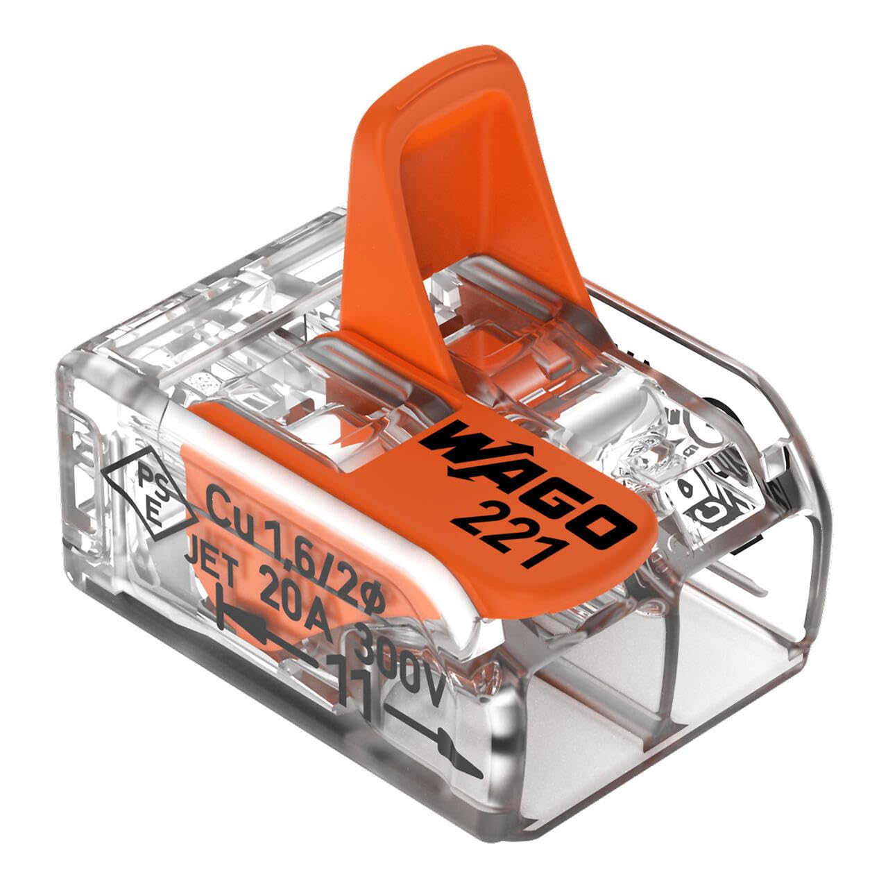 WAGO 221-412 Compact Splicing Connector, for all conductor types, max. 4 mm², 2-conductor with levers, transparent housing, 221-412/995-016 (Pack of 16)