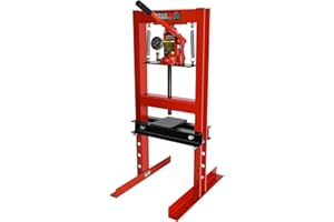 Dithoko Hydraulic Shop Press, 6 Ton H-Frame Garage Floor Mount Press with Adjustable Working Table and Pressure Gauge, Garage Floor Adjustable Shop Press to Bend, Straighten or Press Parts (Red)