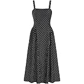 CIDER Womens Polka Dots Summer Casual Dresses Square Neck Sleeveless Midi A Line Elegant Dress