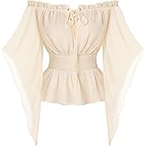 Scarlet Darkness Women Renaissance Shirt Off Shoulder Bell Sleeve Smocked Waist Tops Blouse