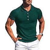 Collared Muscle Polo Shirts Men Slim Fit Textured Knit Polo Shirts Short Sleeve Button Down Shirts Casual Stylish