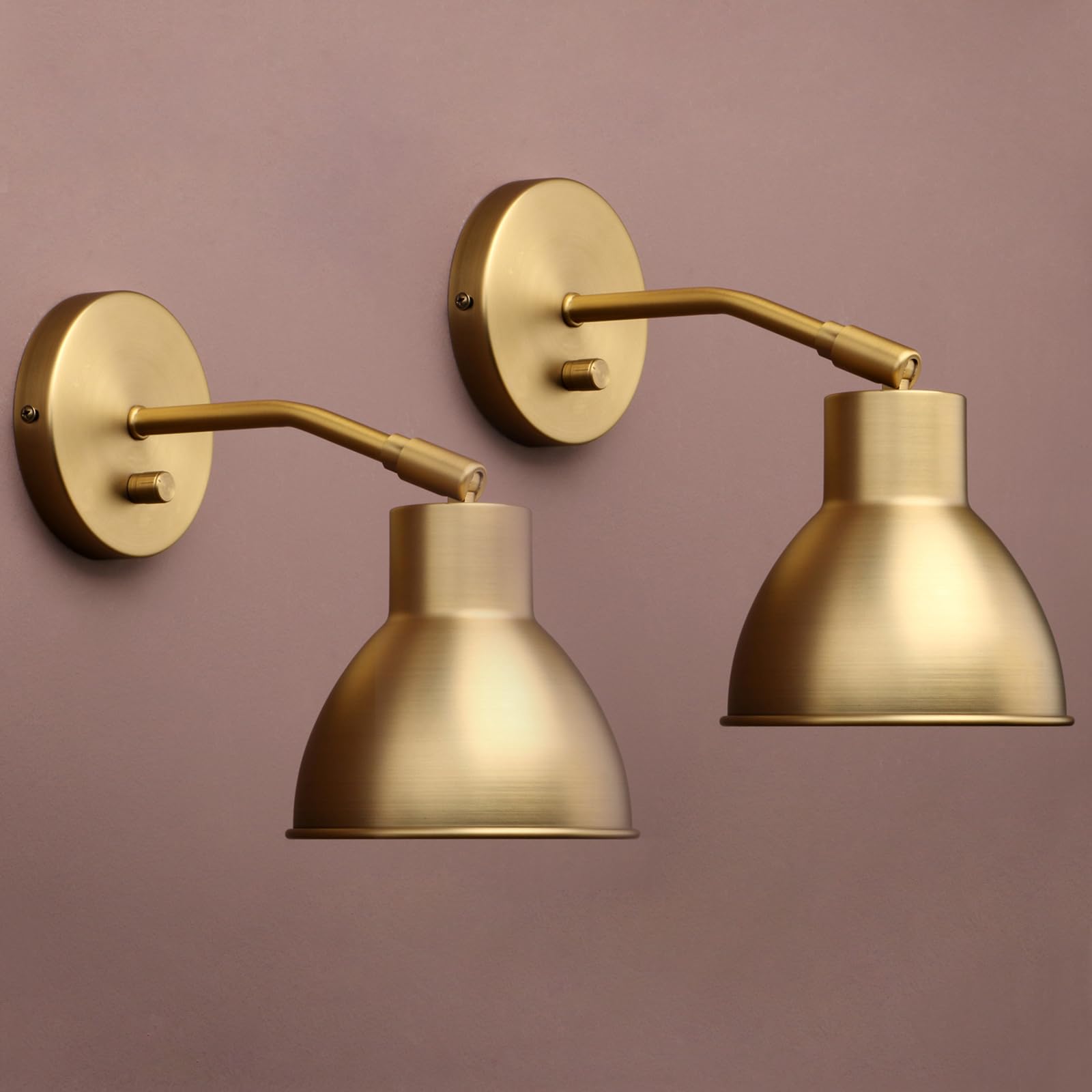 Photo 1 of Yosoan Set of 2 Indoor Reading Wall Sconce with On Off Switch, Brass Modern Vintage Industrial with 340 Degree Angle Wall Mount Lamp Fixture, 5.7" Black Bowl Metal Shade Bedside Vanity Bunk(Antique)