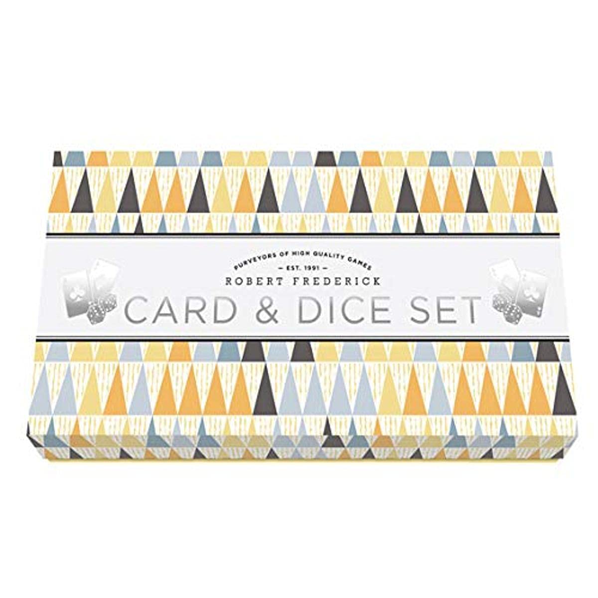 Robert Frederick Card & Dice Set, 2 Packs of Cards, Dice and Learn to Play Booklet, in Patterned Box