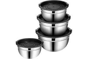 CHILDWEET Stainless Steel Mixing Bowls with Lids 4pcs Kitchen Prep Bowls Set with Non-Slip Bottoms, for