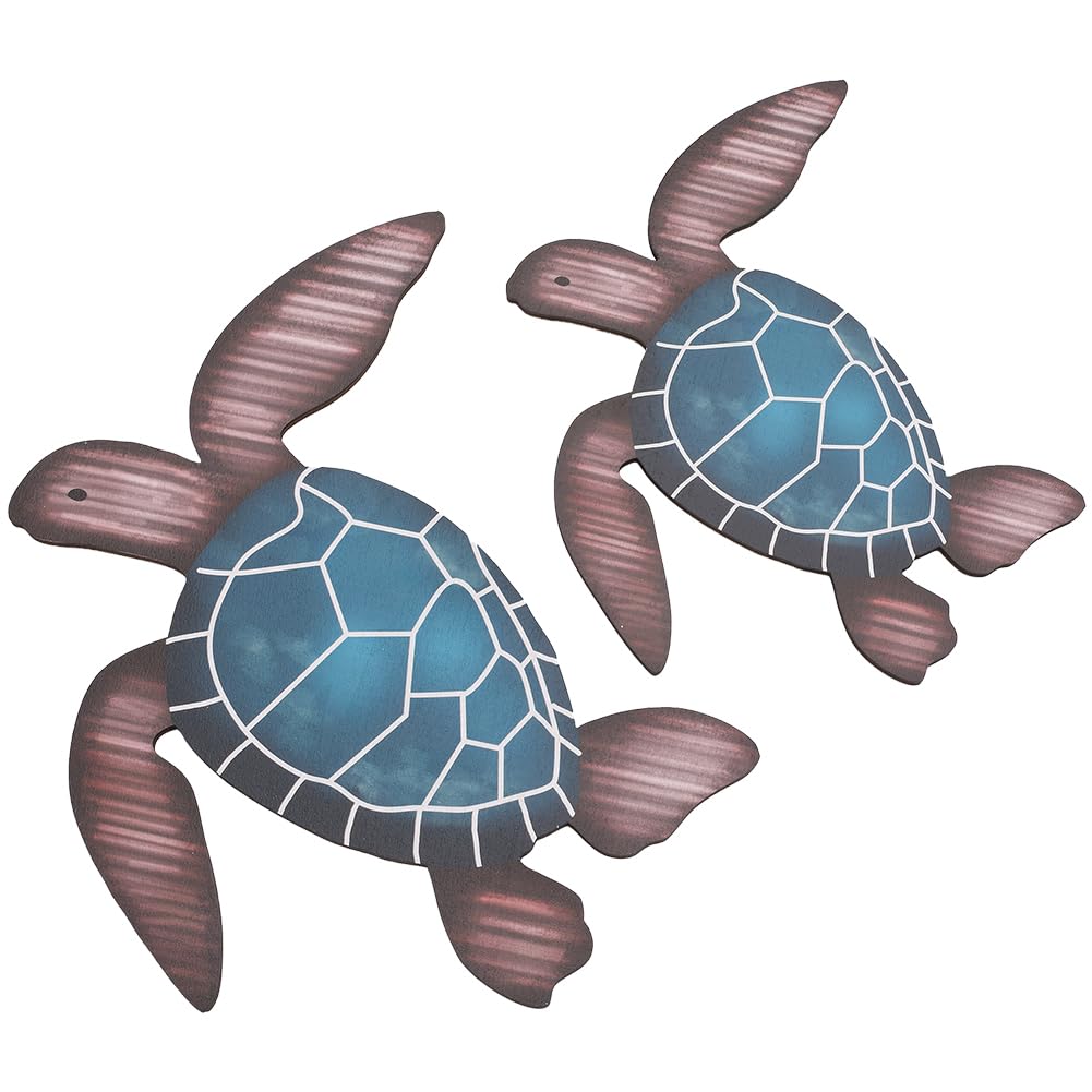 CREATCABIN 2Pcs Sea Turtle Wooden Wall Decor Wall Art Farmhouse Ocean Beach Theme Hanging Decoration Vintage Turtle Coastal Decor for Home Lake House Bathroom Indoor Outdoor