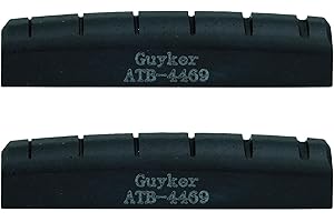 Guyker Acoustic Guitar Bone Nut - 6 String Black Flat Bottom Pre-Slotted Bone Nuts Replacement Parts Accessories for Acoustic Folk Guitar 2 Piece, 44x6x9mm ATB-4469