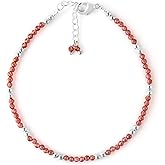 Natural Red Garnet Gemstone Beads With Ball Bracelet Length 7+1 Inch for Women, Crystal Gems Healing Bracelet Chakra Stone Gemstone Size Faceted Round Beads 2-2.5 mm Approx (Silver-Plating)