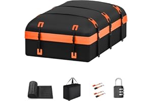 OUTMAX Car Rooftop Cargo Carrier Bag, 30 Cubic Feet Soft-Shell Luggage Bag Waterproof Car Roof, Include Reinforced Straps, Door Hooks, Anti-Slip Mat, Luggage Lock(Orange-B)