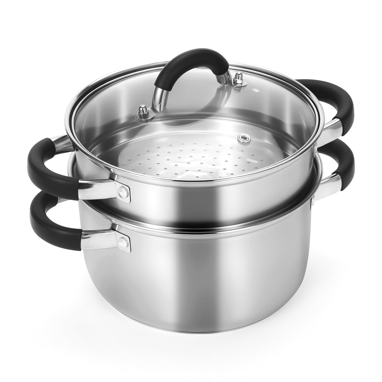 Photo 1 of Kirecoo 3.2QT Steamer for Cooking - Stainless Steel Steam Pot with Steamer Basket, Cooking Stock Pot with Silicone Handle, Lid for Vegetable, Dumplings, Soup, Food, 3Ply Bottom Boiling Stew Cookware