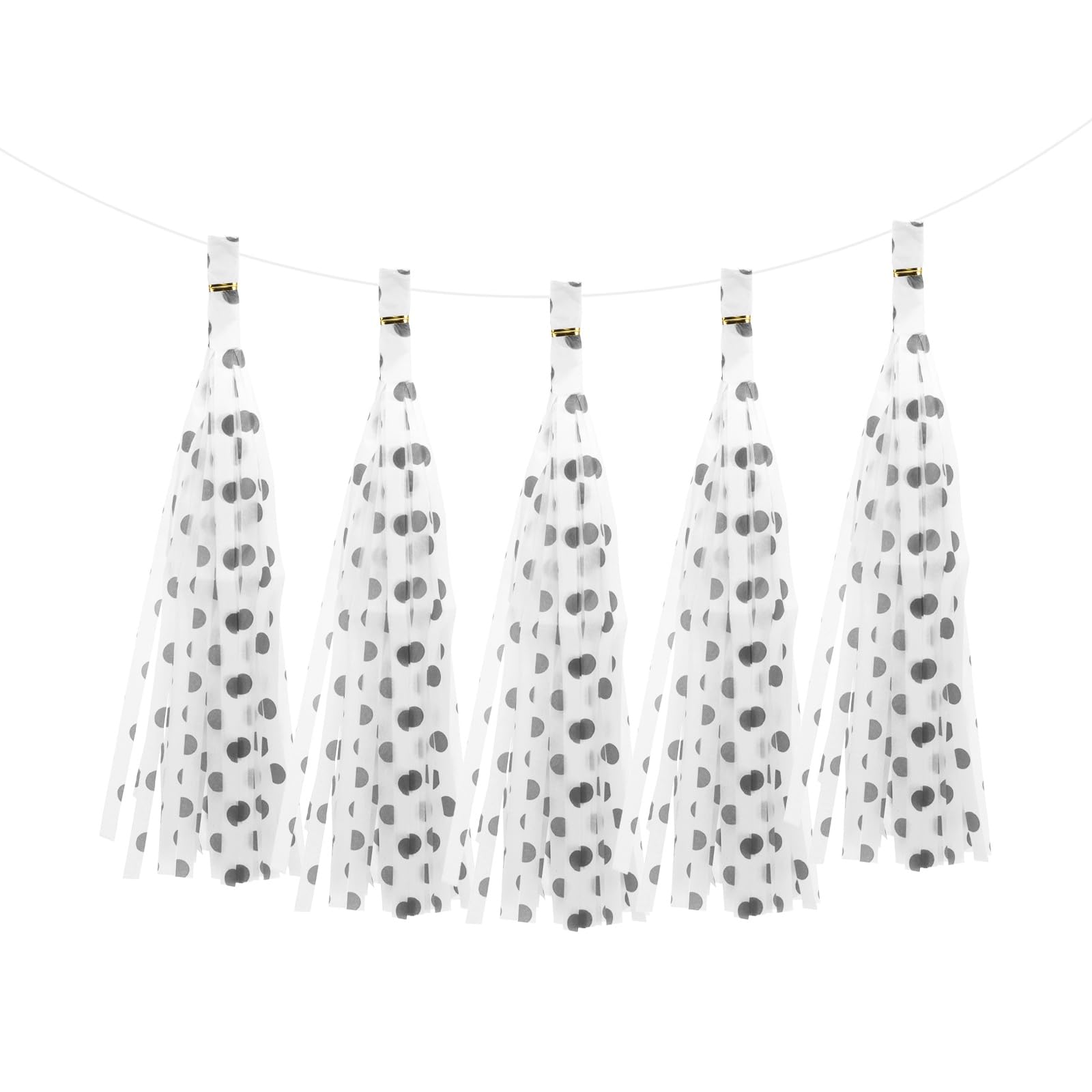 Photo 1 of MECCANIXITY 5Pcs Tassel Garland Banner Tissue Paper for Streamers Party Decorations, Valentine's Day Birthday Decor for Women with Rope and Tie Wire (Black Point, 14.6Inch)