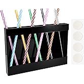 MiUWUU Acrylic Straw Holder for Cabinet Door With 8 Color Straw, Transparent Organizer Storage Kitchen Accessories Container Ultra Sticky Cupboard Door Mounted
