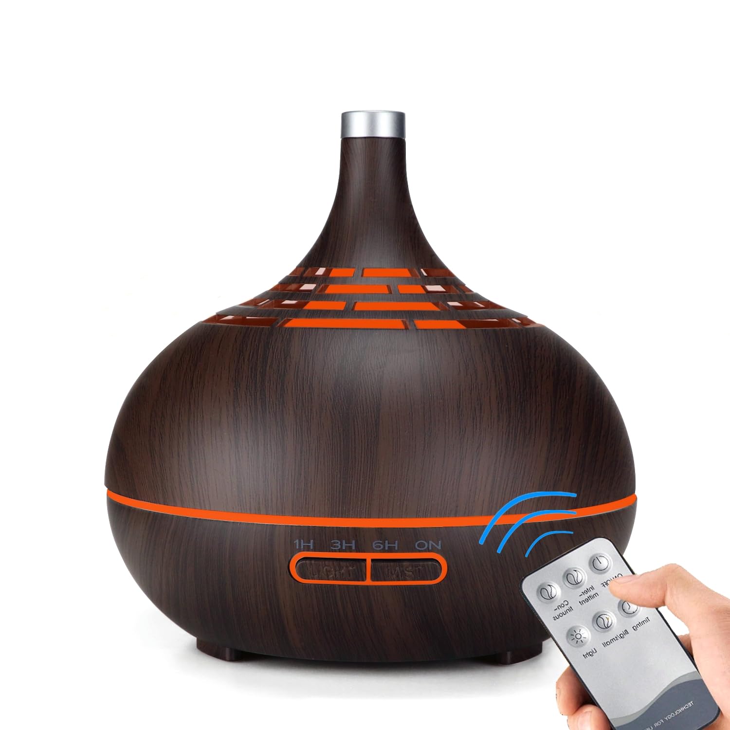 ARZASGO Essential Oil Diffusers, 400ml Ultrasonic Cool Mist Aromatherapy Diffuser with Remote Control Timer and 7 Colourful LED Lights Air Humidifier for Home, Bedroom, Office (Dark Brown)