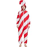 HMHMAWAHV Adult Candy Cane Costume Onesie, Red and White Striped Christmas Cosplay Pajamas for Women and Men