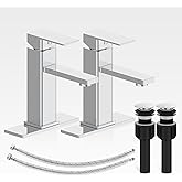 Casavilla Bathroom Faucet-2 Sets, Bathroom Sink Faucets with Pop-up Drain and Deck Plate, Stainless Steel Faucets for Sink 3 Hole, Single Handle Vanity Faucet for Vessel, Chrome