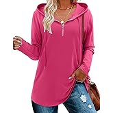 BETTE BOUTIK Womens Quarter Zip Tunic Hoodies Pullover Long Hooded Sweatshirts S-3XL