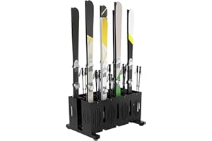 Eastrexon 8-Pair Ski Storage Rack w/Width-Adjustable Fixing Bars, Heavy Duty Metal Freestanding Ski Rack - Ideal Organizer for Garage, Home and Store, 26" L ×18.1" W ×13.6" H