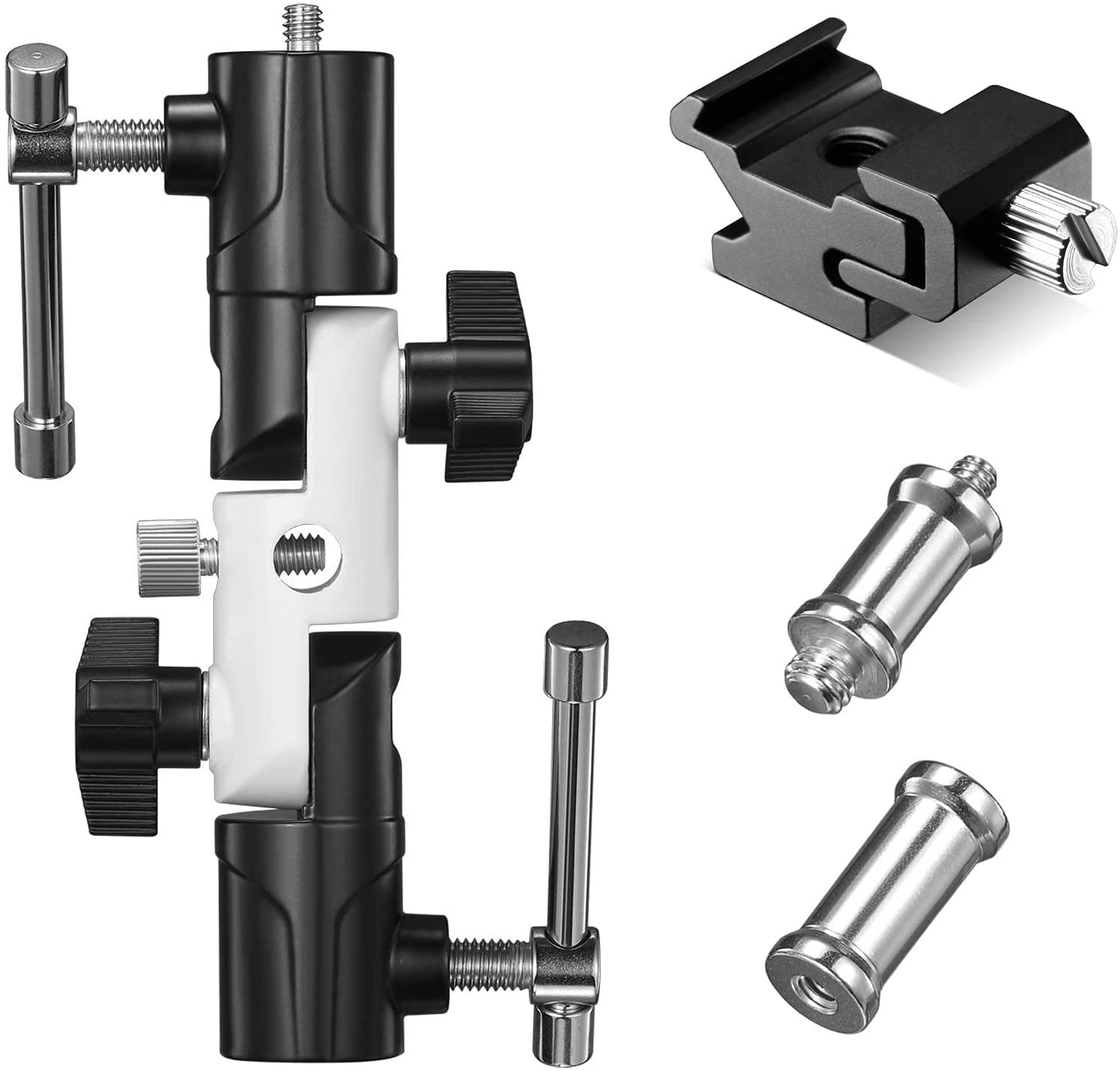 Flash Bracket U-Shape,180° Adjustable Swivel Umbrella Softbox Holder with 1/4 to 3/8" Screw, Nut Adapter, Cold Shoe Mount for DSLR Cameras, Speedlites, Tripod, Light Stand, Umbrella, LED Light