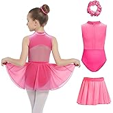 JiAmy Girls Ballet Leotards with Invisible Zipper & Removable Skirt Mesh Back Cutout Dance Dress Outfit for Toddler/Kids