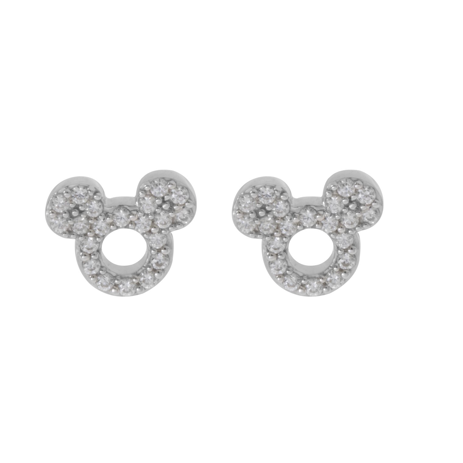 Disney Mickey Mouse Women Jewelry, Sterling Silver Clear Cubic Zirconia and Silver Stud Earrings