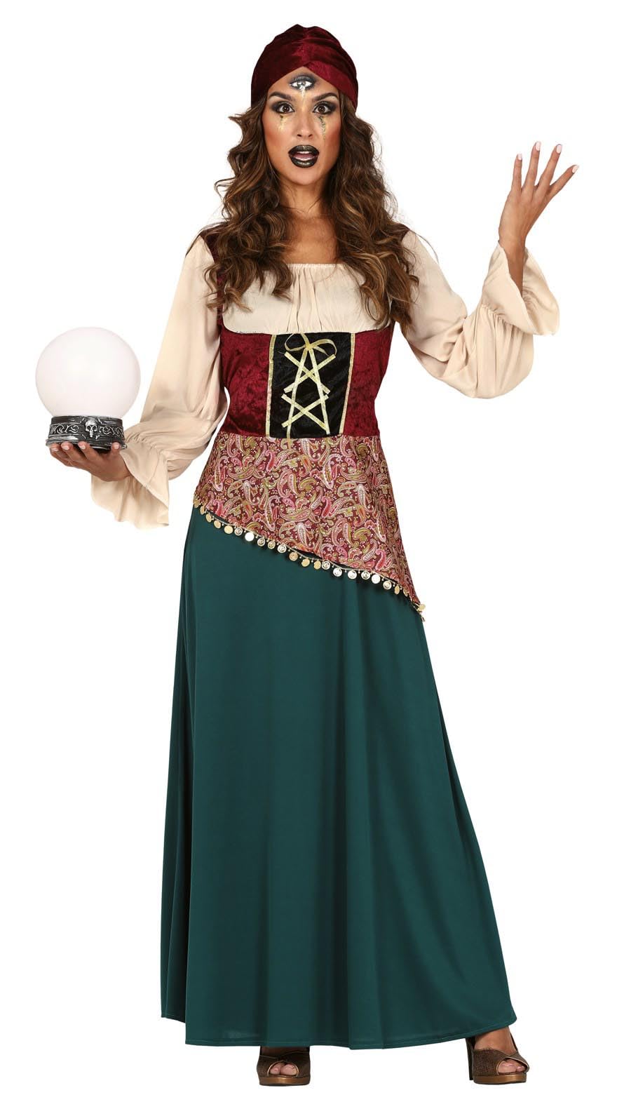 FIESTAS GUIRCA Fortune Teller Costume Women - Halloween Gypsy Costume with Gypsy Dress and Fortune Teller Headpiece Size S UK 8-10