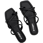 FITORY Women's Slide Sandals Flat Toe Ring Thongs with Cross Strap for Summer Size