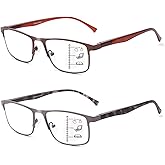 Bencaley 2 Pack Progressive Multifocus Reading Glasses Men Women Metal Frame Blue Light Blocking Computer Readers Eyeglasses