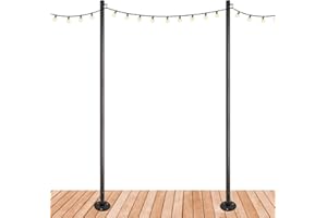 EXCELLO GLOBAL PRODUCTS Premium String Light Poles - 2 Pack - Extends to 10 Feet – Deck Mount (Wood/Concrete)