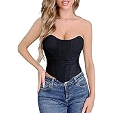 SHYMMUO Women Black Corset Tops Satin Summer Going Out Strapless Bustier Crop Top for Party,Gothic,Halloween Costumes