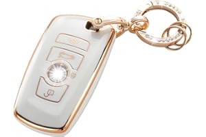 RUABIBAN Key Fob Cover Compatible with BMW, Soft TPU Key Case Protection Shell Fit for BMW 2 5 6 7 X1 X2 X3 X5 X6 Series