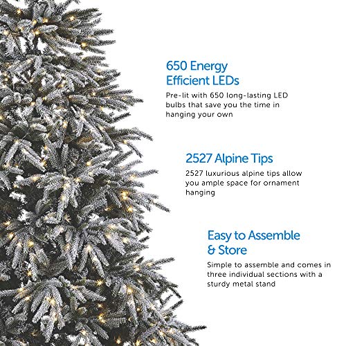 NOMA 7 Ft. Prelit Flocked Artificial Pine Christmas Tree with 650 Warm White LED Bulbs 2527