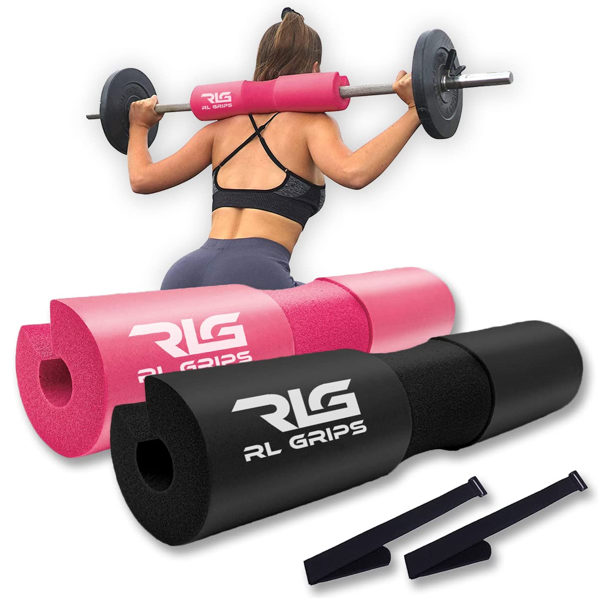 RL Grips® Ergonomic Hip Thrust and Squat Pad - Padded Gym Bar Protector with High-Density Foam - Protective Pad for Gym Barbell and Weights (Pink)