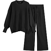 LILLUSORY Women 2 Piece Outfits Sweatsuit Oversized Knit Pullover Sweater Tops Wide Leg Pants Lounge Set