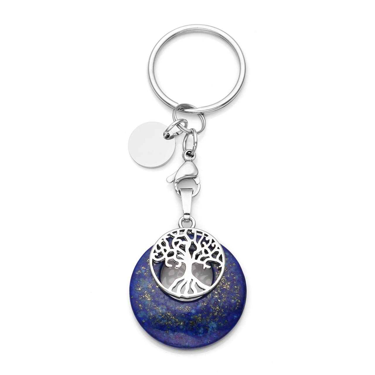 Jovivi Lapis Lazuli Crystal Gemstone Keyring Silver Tree of Life Healing Crystal Keychain Key Ring Gifts for Women Christmas Birthday